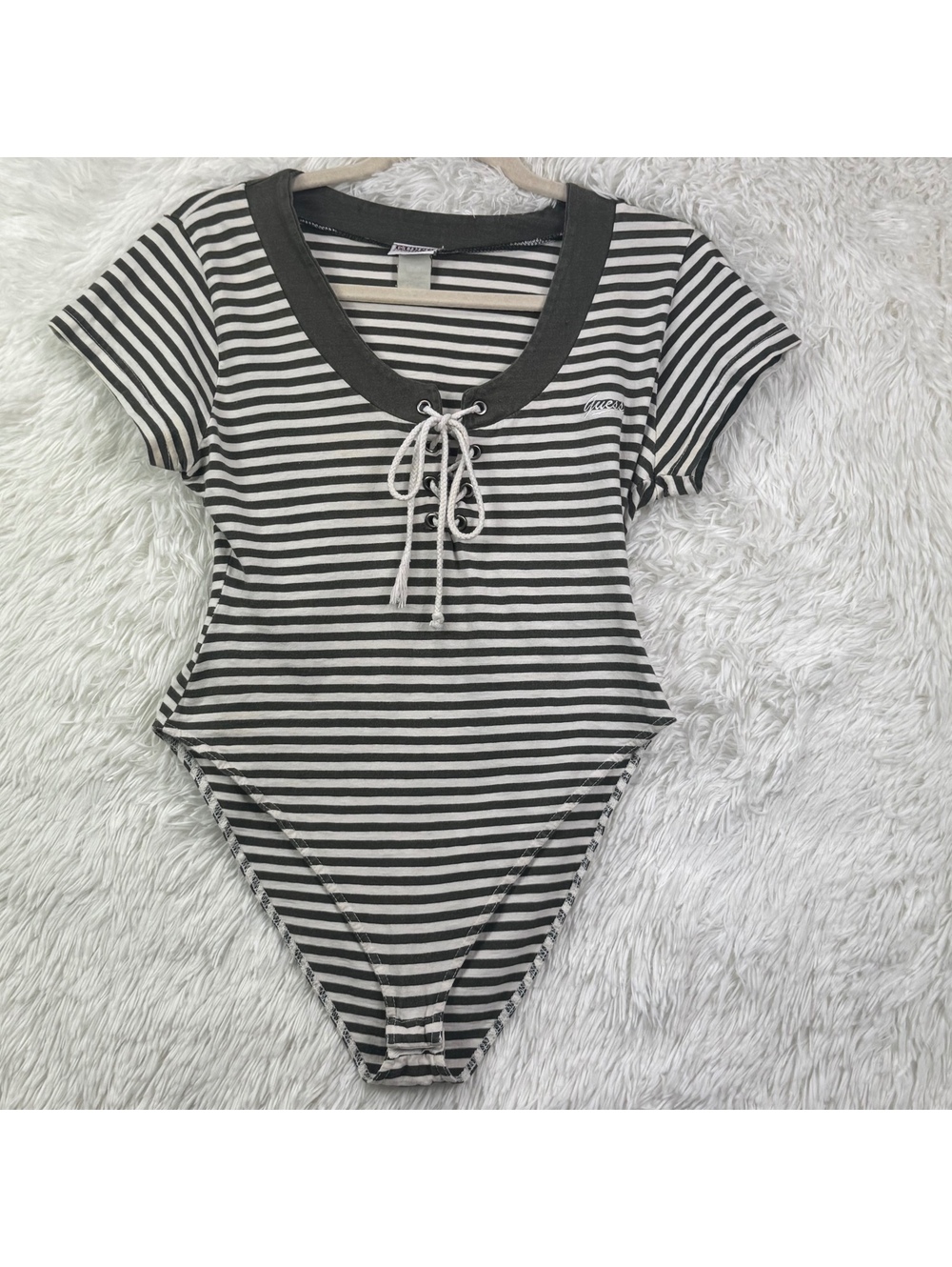 Guess Vintage Striped Lace Up Bodysuit
